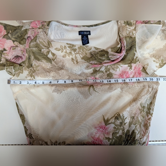 Eva Blue Y2K Floral Chiffon Maxi Dress Beaded Romantic - Picture 13 of 14